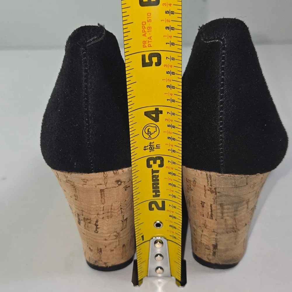 Vizzano Black Suede Peep Toe Wedge Heels Cork Platform Women Size 9 EUR 40